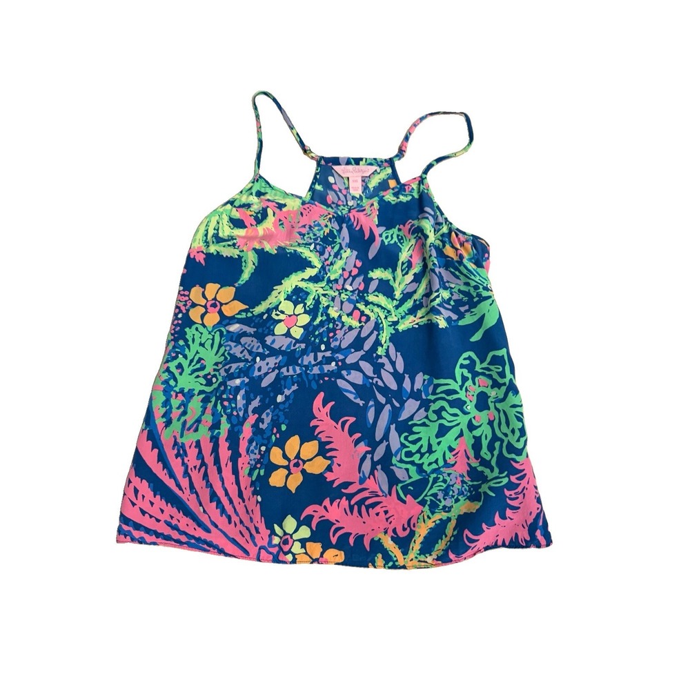 Lilly Pulitzer 100% Silk Cami Tank Top Womens XXS Sleeveless All A Glow Tropical